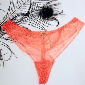Victoria’s Secret Lace thong in neon coral orange